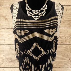 Vintage Havana Tank Top Black and  Beige Split Sides Size (M)